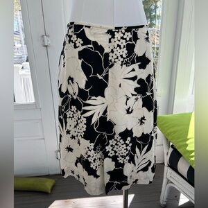 Ann Taylor Brown and Cream Floral Silk and Linen Skirt